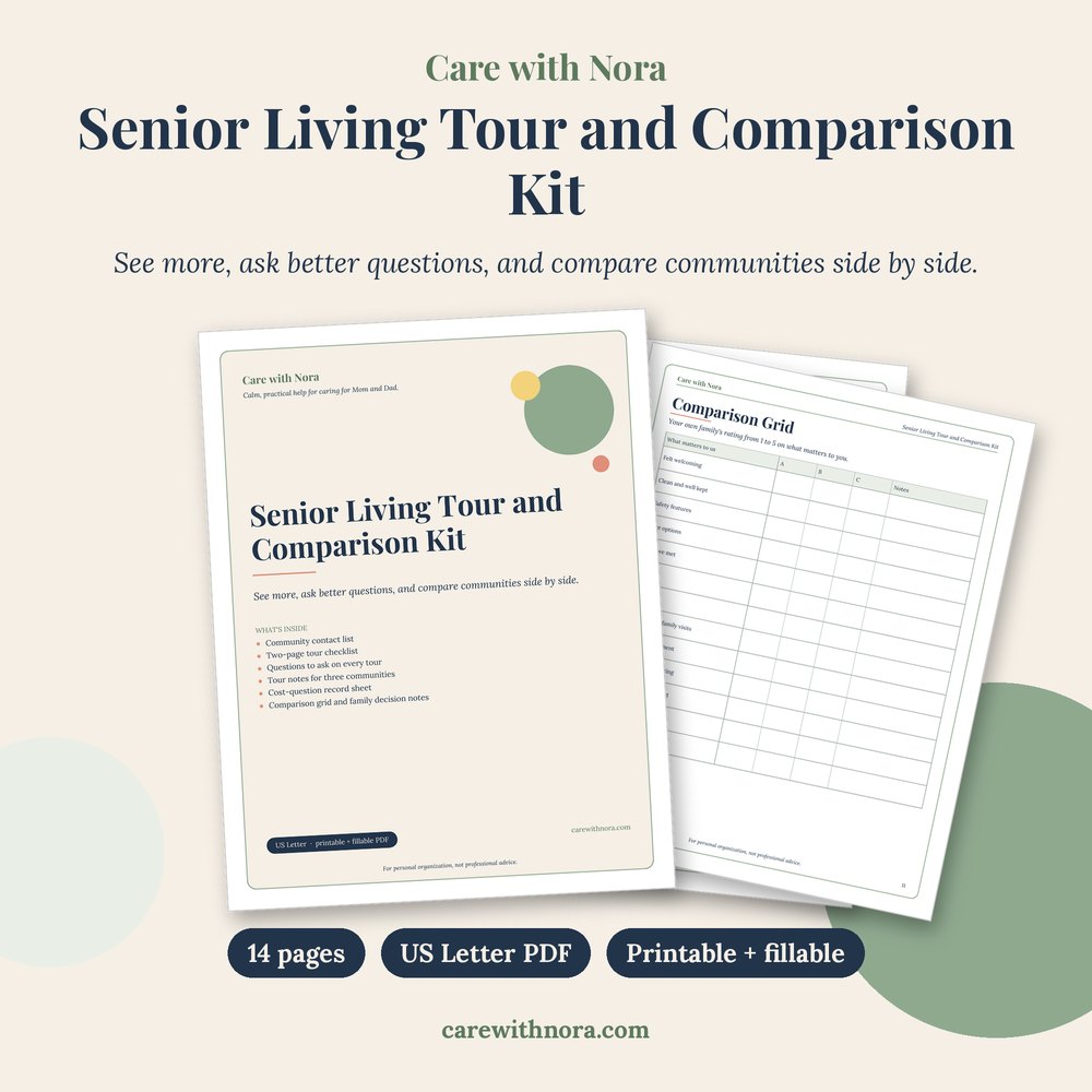 Senior Living Tour and Comparison Kit cover and sample pages