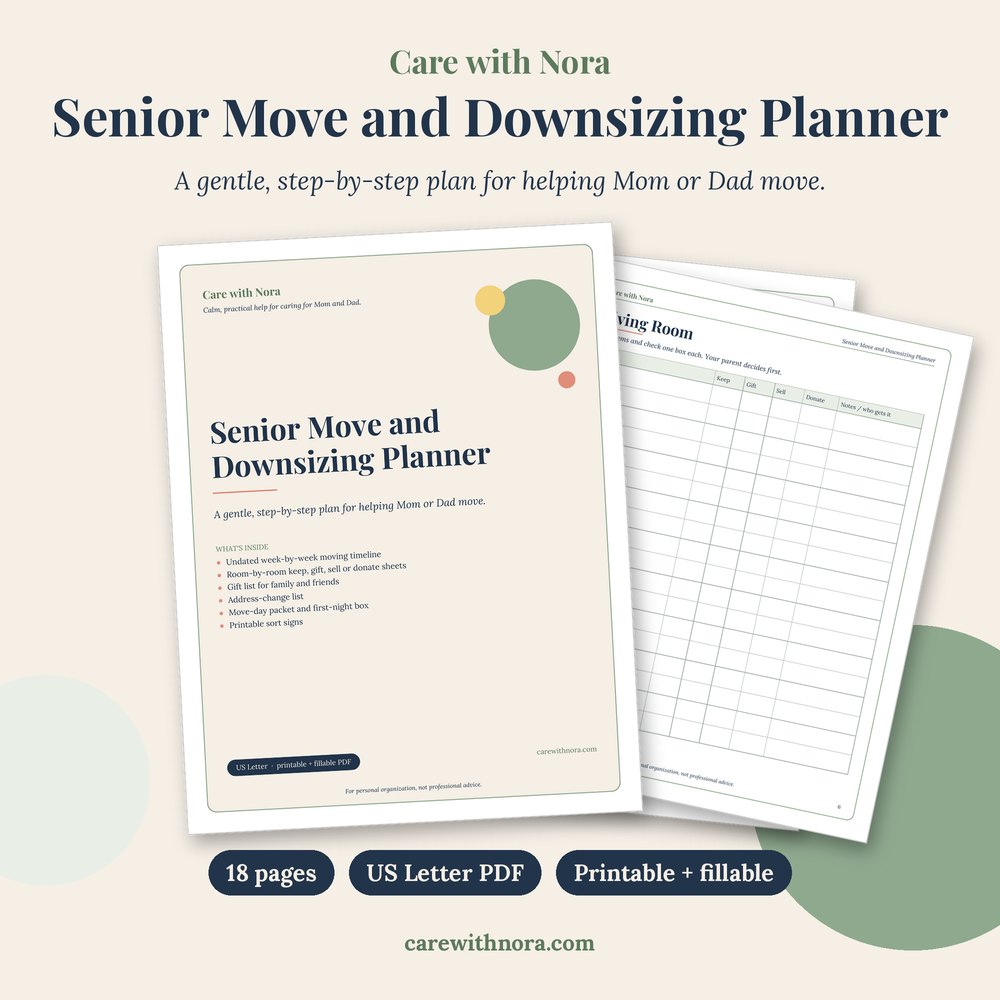 Senior Move and Downsizing Planner cover and sample pages